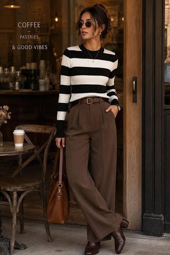 Stripe Cable Knit Sweater: Black/ivory / L