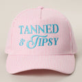 TANNED & TIPSY Embroidered Seersucker Stripe Trucker Hat: PINK / ONE SIZE