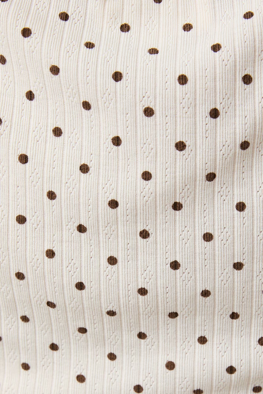 SLOUCHY SHOULDER SLEEVELESS POLKA DOT RIB TOP: MOCHA-BLACK DOT / L