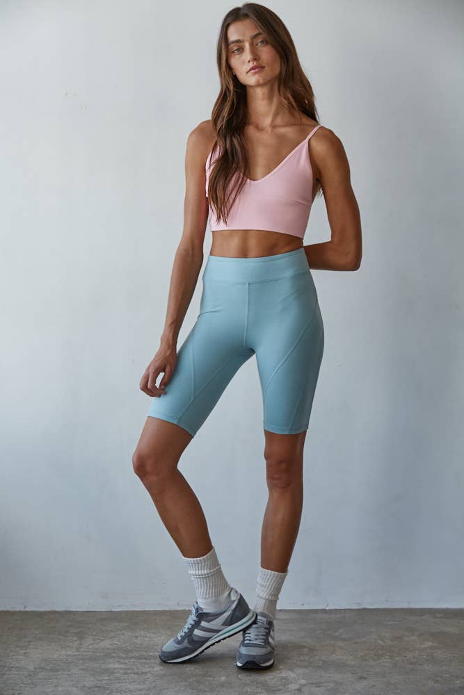 S1003 | Seamless Ribbed Triangle Chest Spaghetti Strap Brami: Brilliant Blue / SM