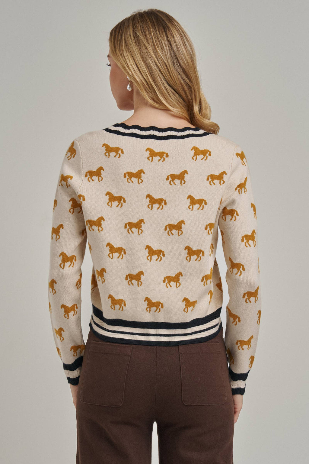 SUPER SOFT HORSE PRINT KNIT CARDIGAN_JLT00386-01: OATMEAL COMBO / S-M-L(2-2-2)