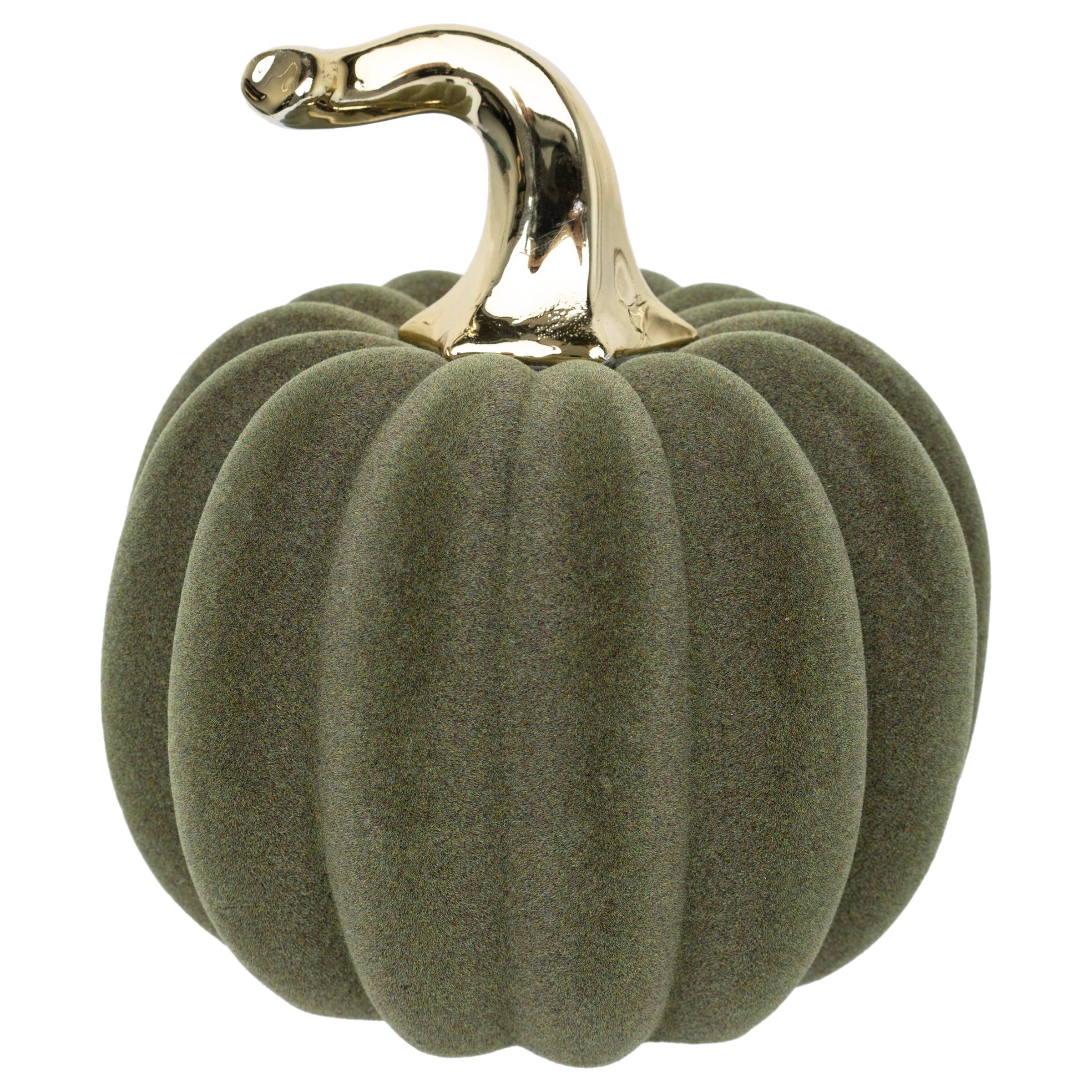 5.75" Dia Olive Green Flocked Dolomite Pumpkin Fall Autumn