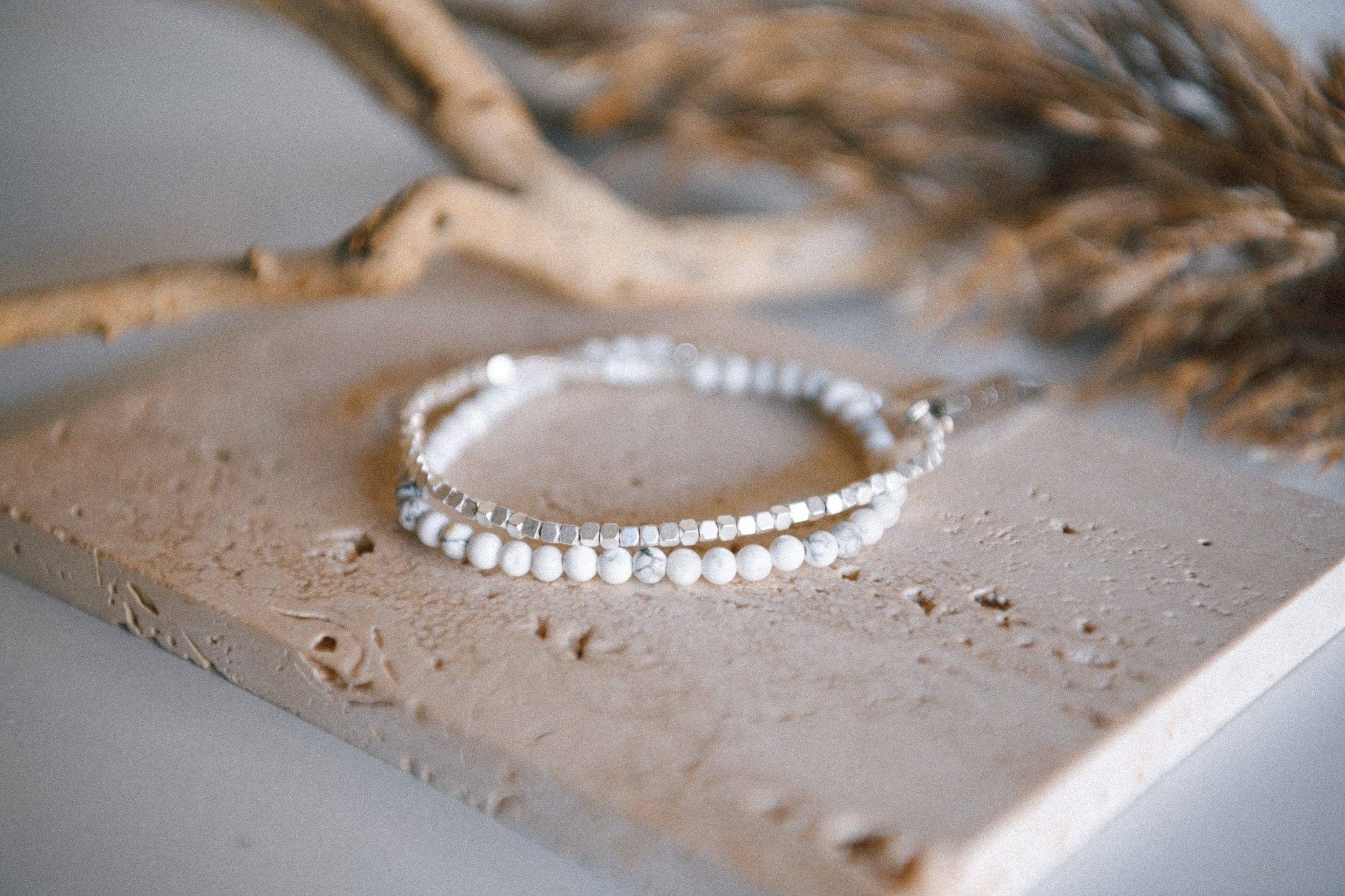 Gemstone Double Wrap Silver Beaded Bracelet : Jade