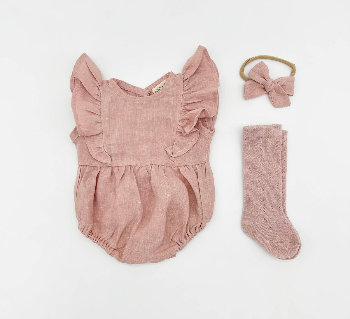 Gabriella Sleeveless Romper 3pc Set: Sage / 3-6 months