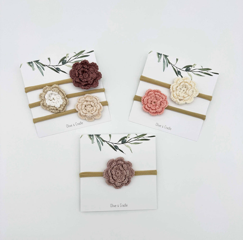 Crochet Flower Headband: With Card / Pink-1 / Single Flower