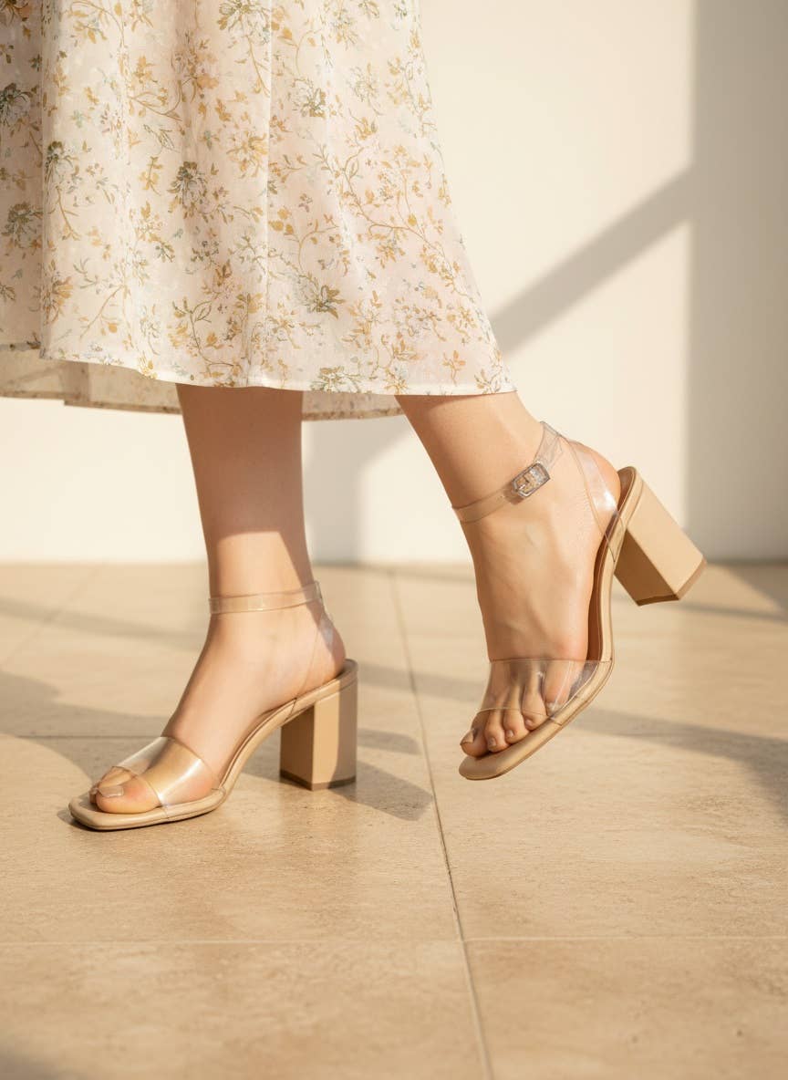SPANIEL Minimal Clear Heels Barely There Ankle Strap Sandals: CLEAR / A12