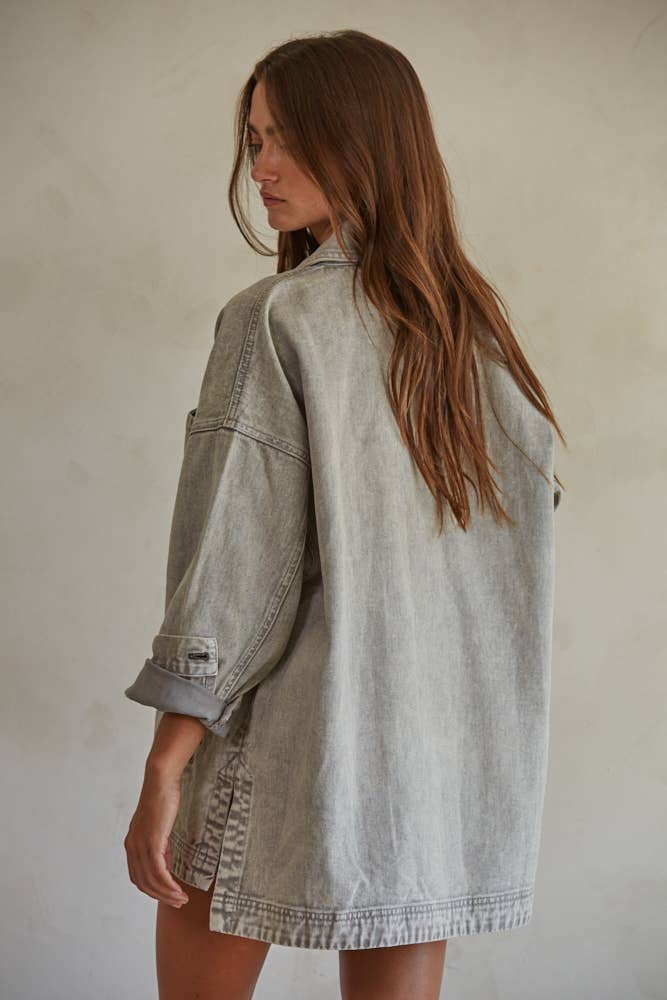 BD315 | Woven 100% Cotton Washed Denim Jacket: Washed Grey / S