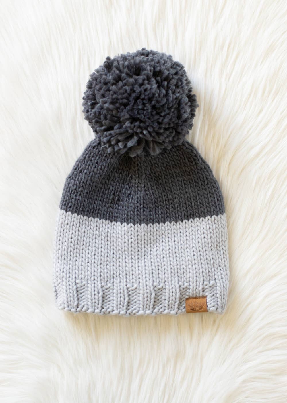 Lt. Gray & Dk. Gray Color Block Pom Hat