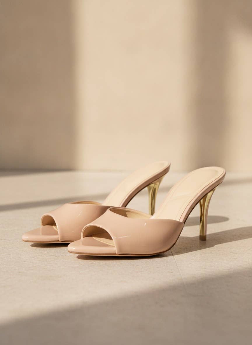 FEROCIOUS-08 Glossy Stiletto Mule Heels Trendy Open Toe Sand: TORTOISE / A12