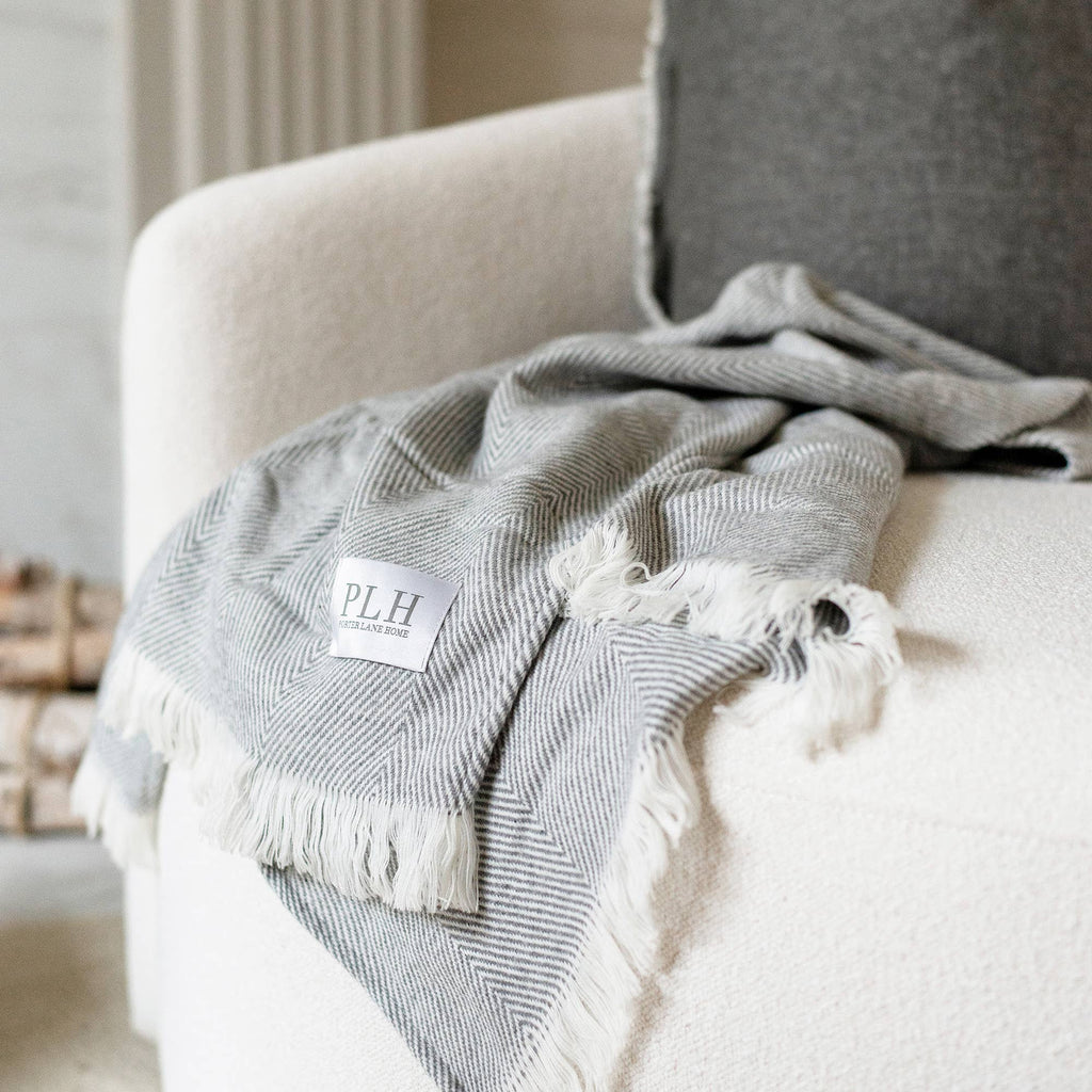 Herringbone Throw Blanket: Cream