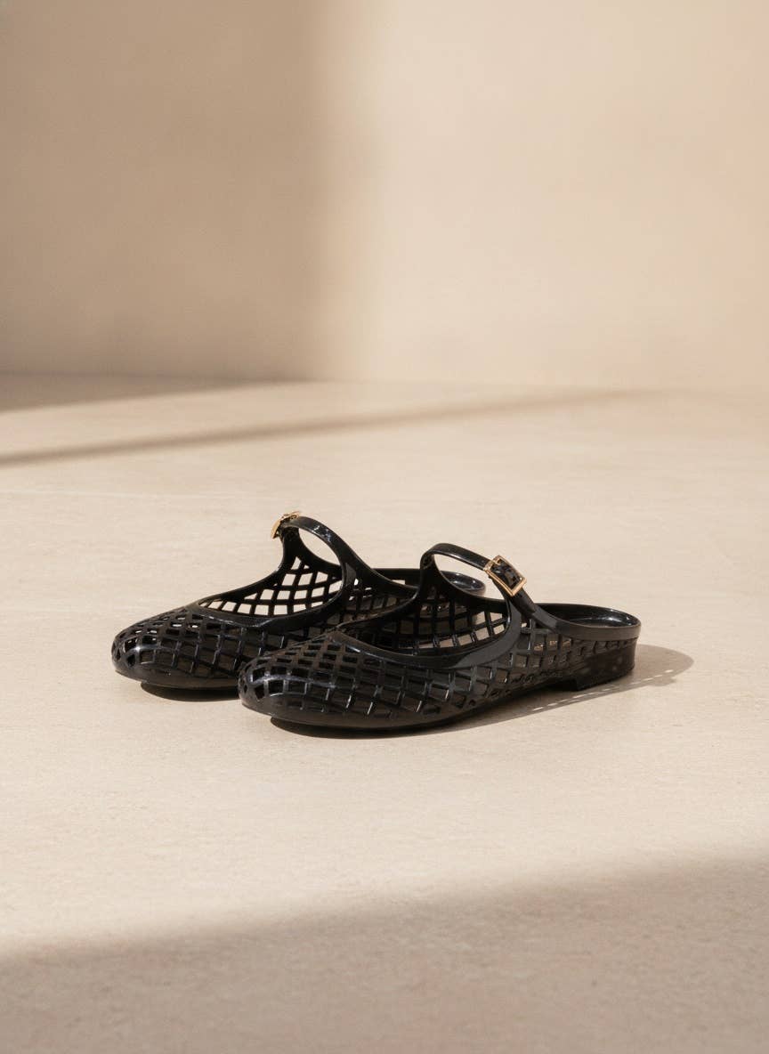 MACY-01 Woven Jelly Mary Jane Flats with Buckle Strap: NUDE / A12