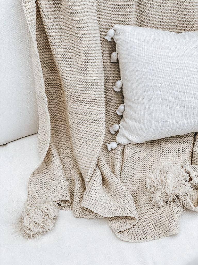 Knit Throw Blanket - Knit Throw Blanket With Tassels | Cozy: Grey