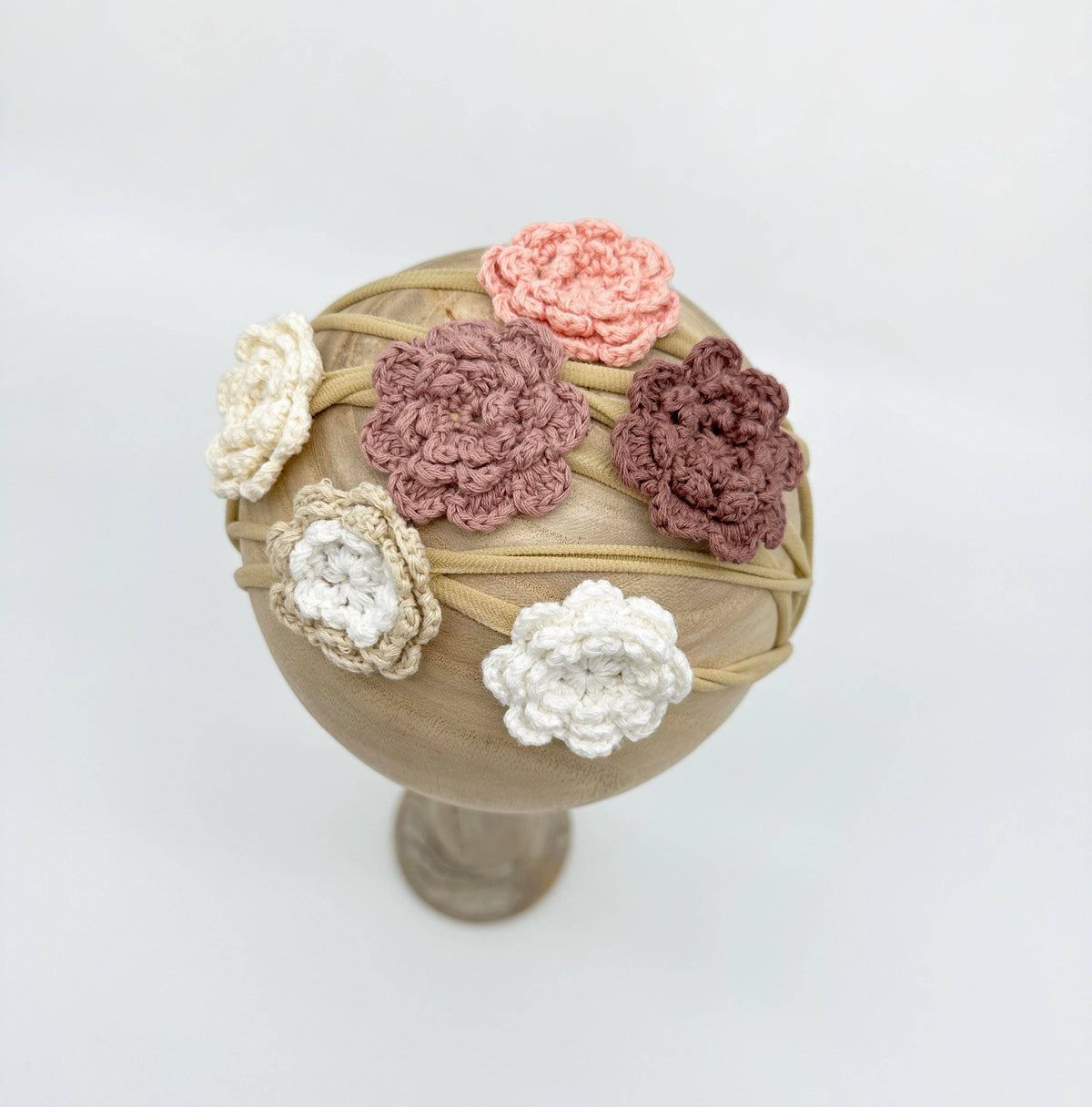 Crochet Flower Headband: With Card / Cream / Single Flower