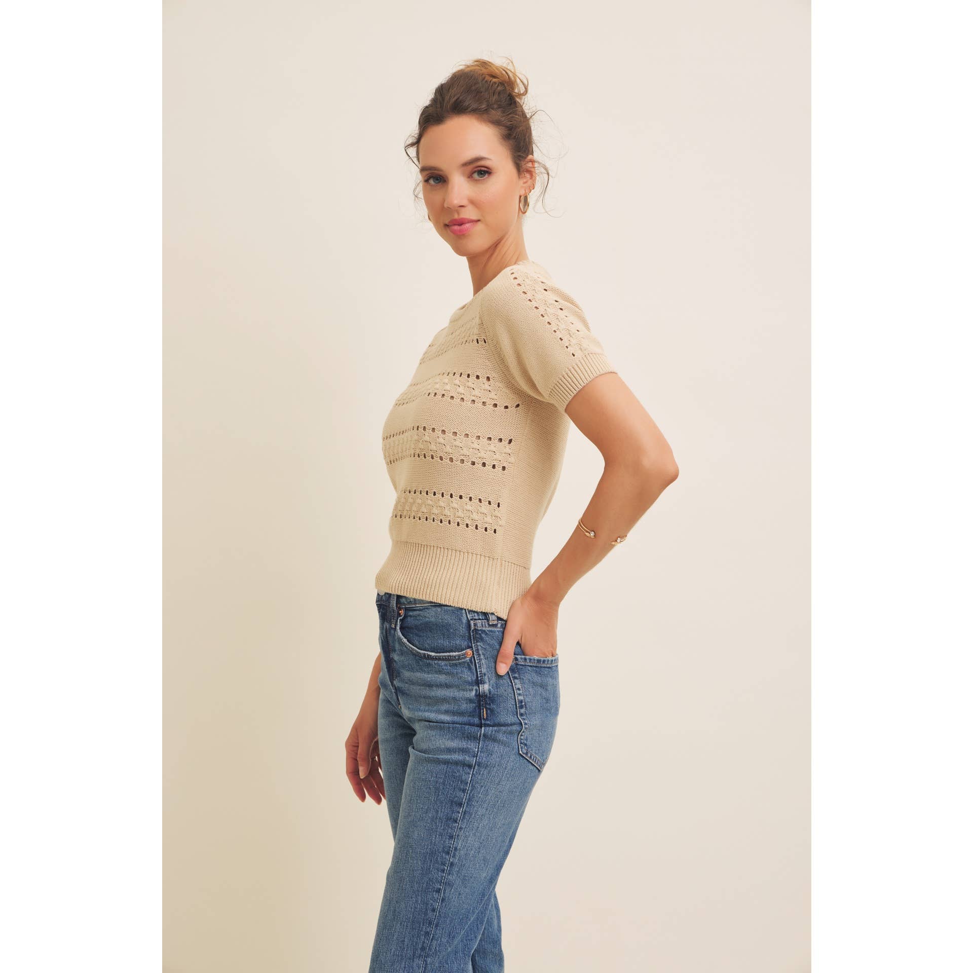 SOFT NOD TO VINTAGE POINTELLE COTTON SWEATER TOP