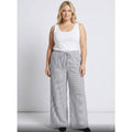 PLUS SIZE STRIPE DRAWSTRING WIDE LEG PANTS: Grey / 1X