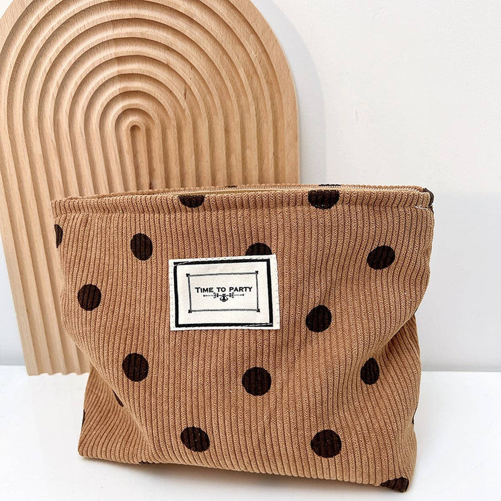 CORDUROY RETRO POLKA DOT MAKEUP BAG STORAGE BAG_CWAB1220: White / (OS) 2