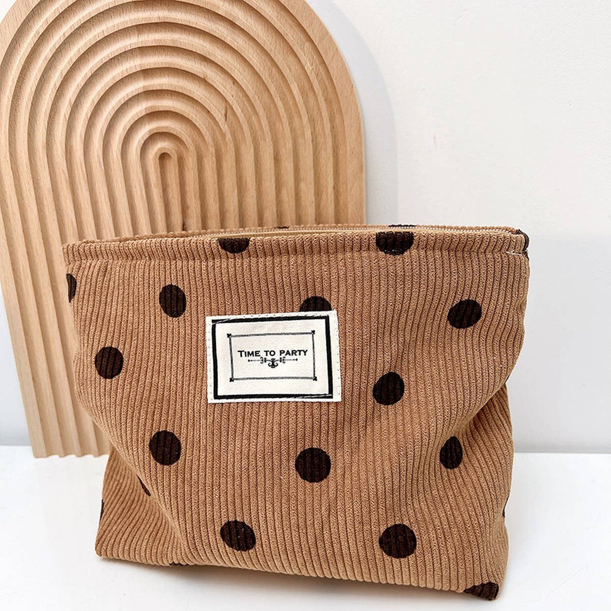 CORDUROY RETRO POLKA DOT MAKEUP BAG STORAGE BAG_CWAB1220: White / (OS) 2