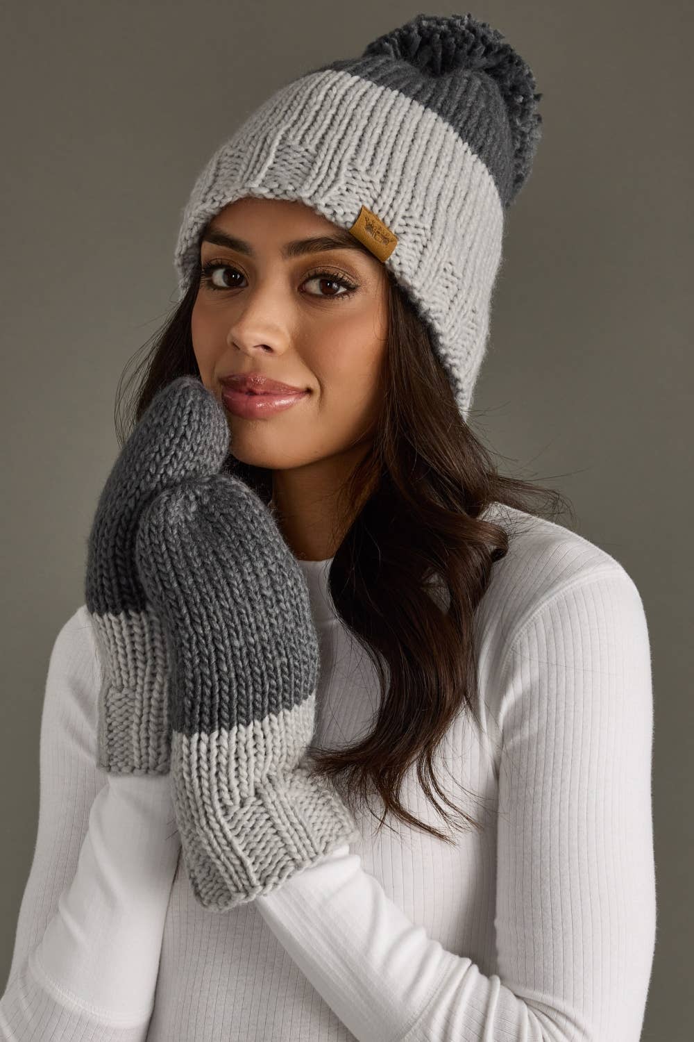 Lt. Gray & Dk. Gray Color Block Pom Hat