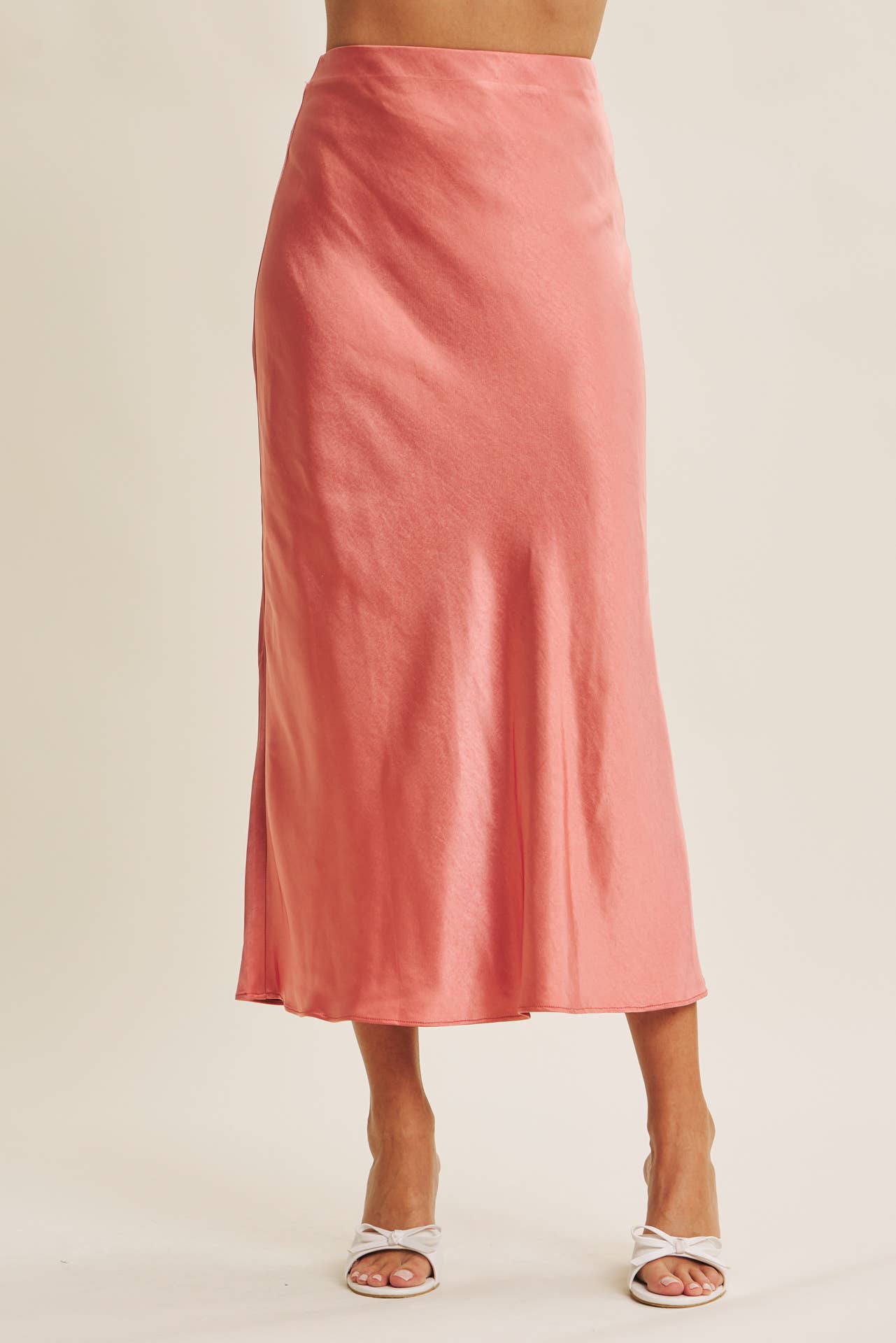 MOONLIT THICK HIGH QUALITY SILKY SATIN BIAS CUT MAXI SKIRT: DUSTY MAUVE / L