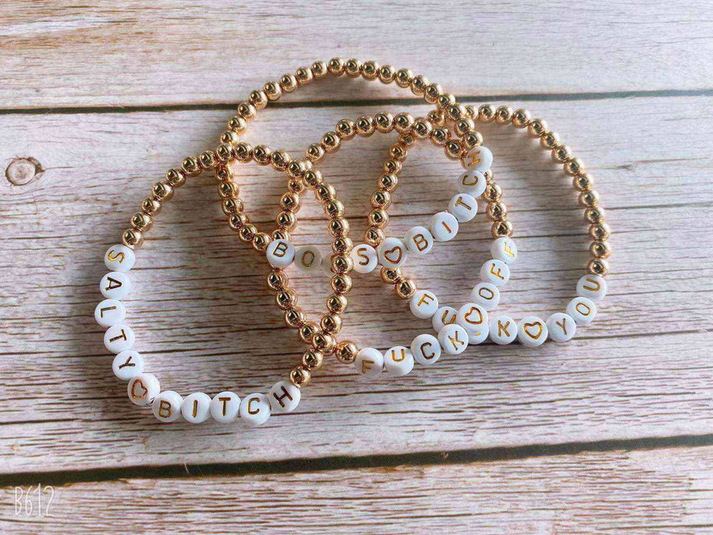 Gold Filled Ball Beaded Message Bracelets: Salty Bitch