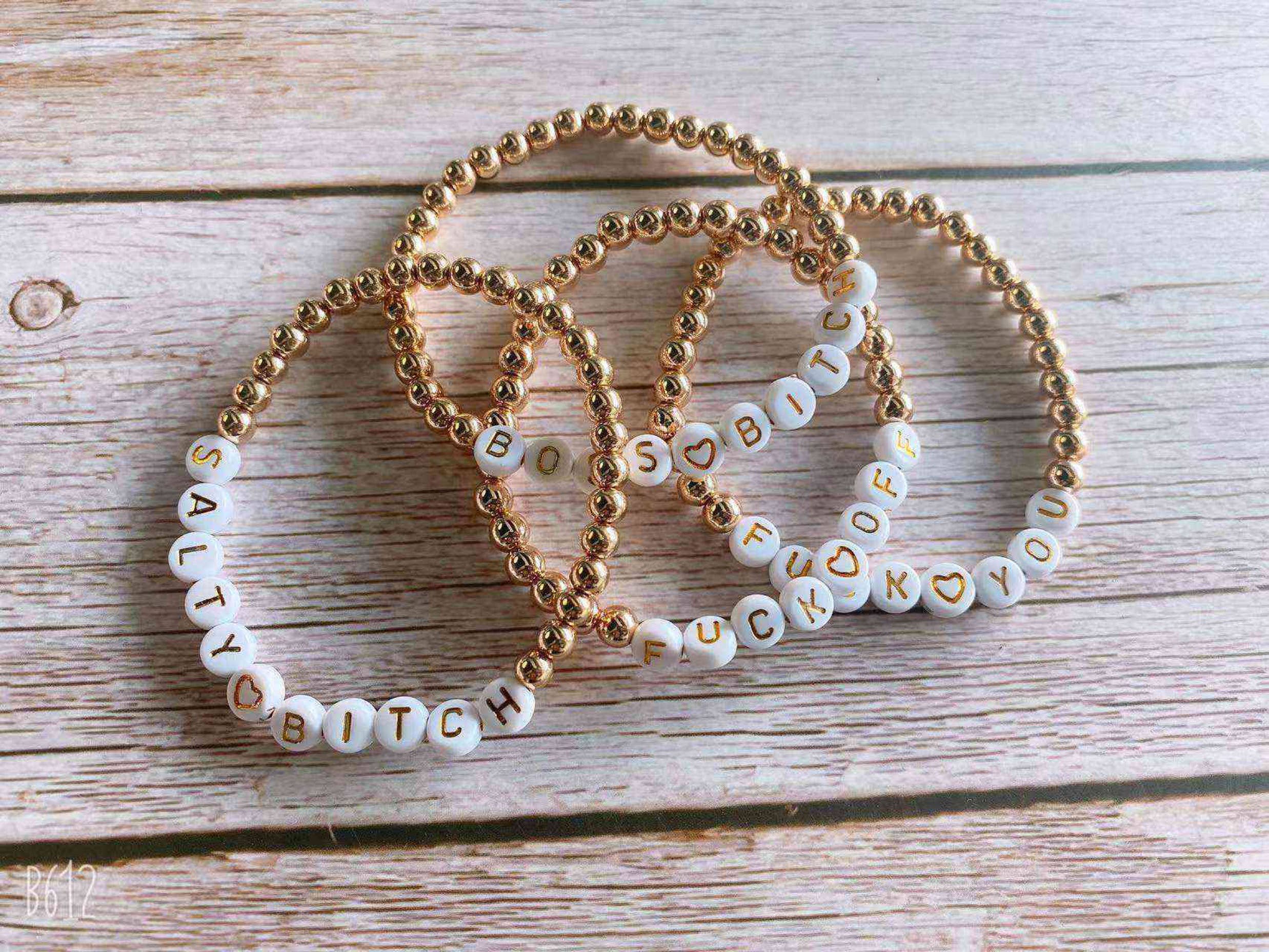 Gold Filled Ball Beaded Message Bracelets: Salty Bitch