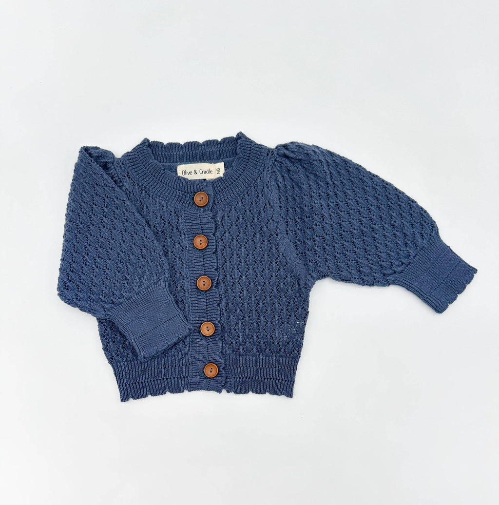 Pointelle Sapphire Cardigan: 0-3 months