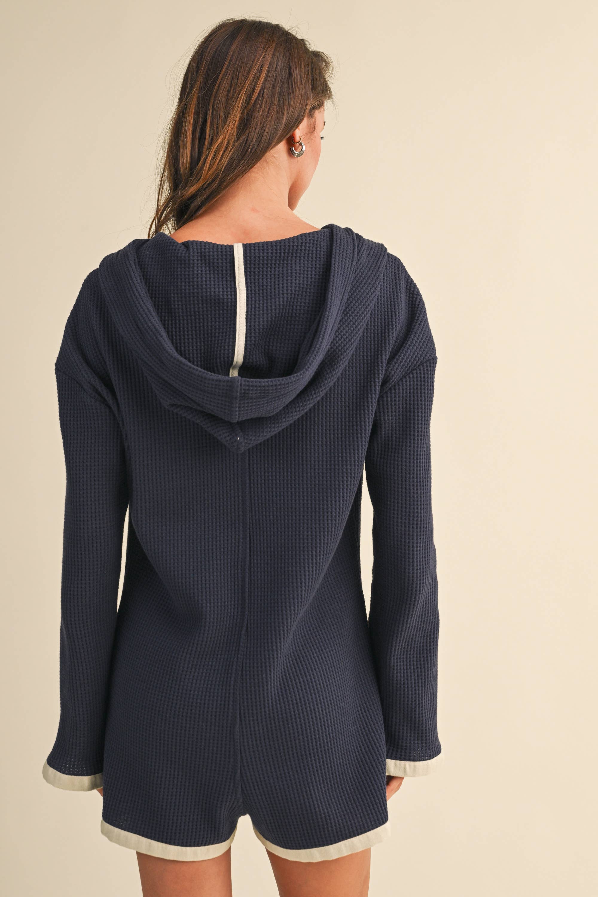 Hooded waffle knit romper