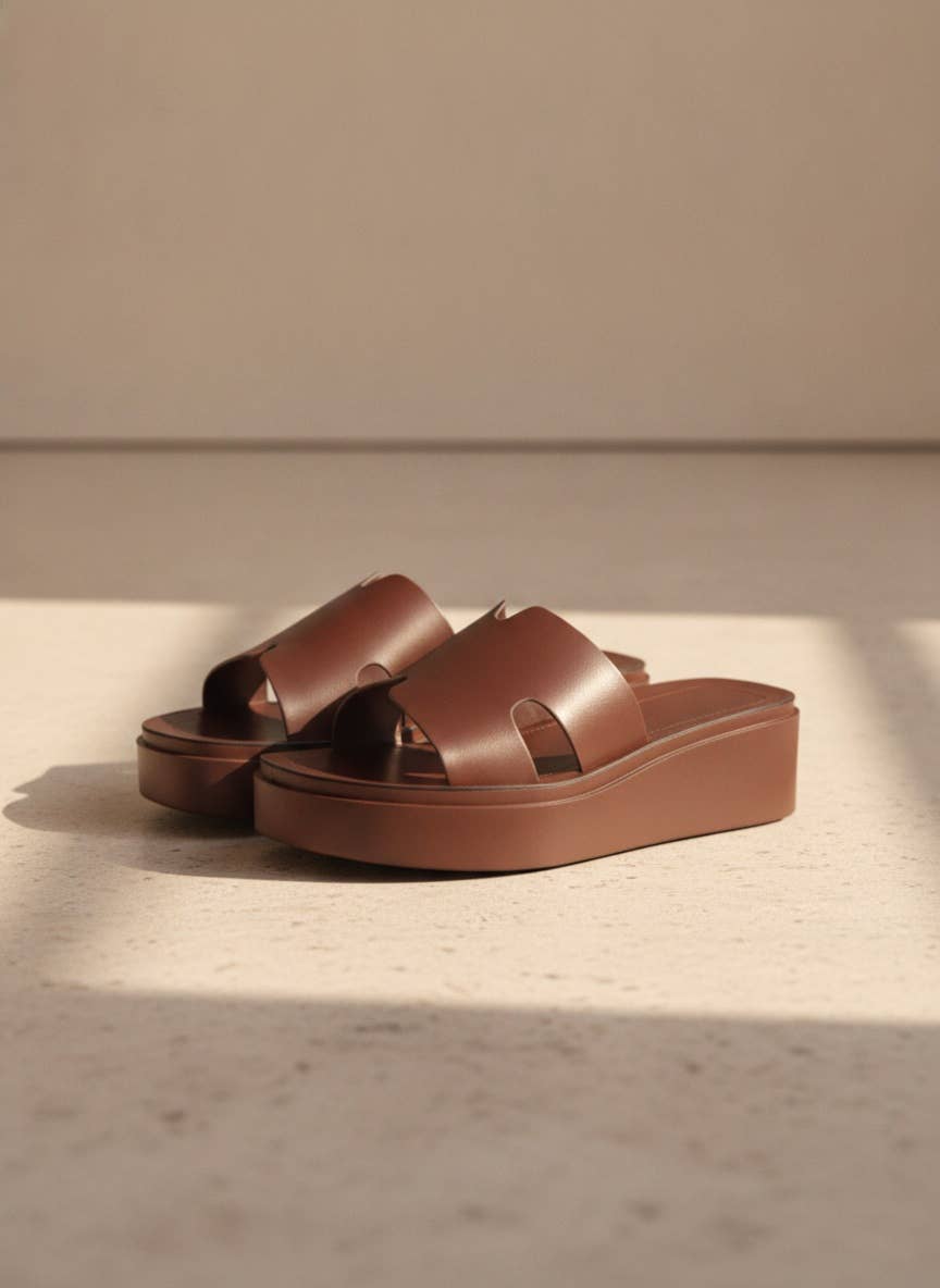 LUCK-34 H-Cut Platform Slide Sandals Trendy Everyday Flats: IVORY / A12