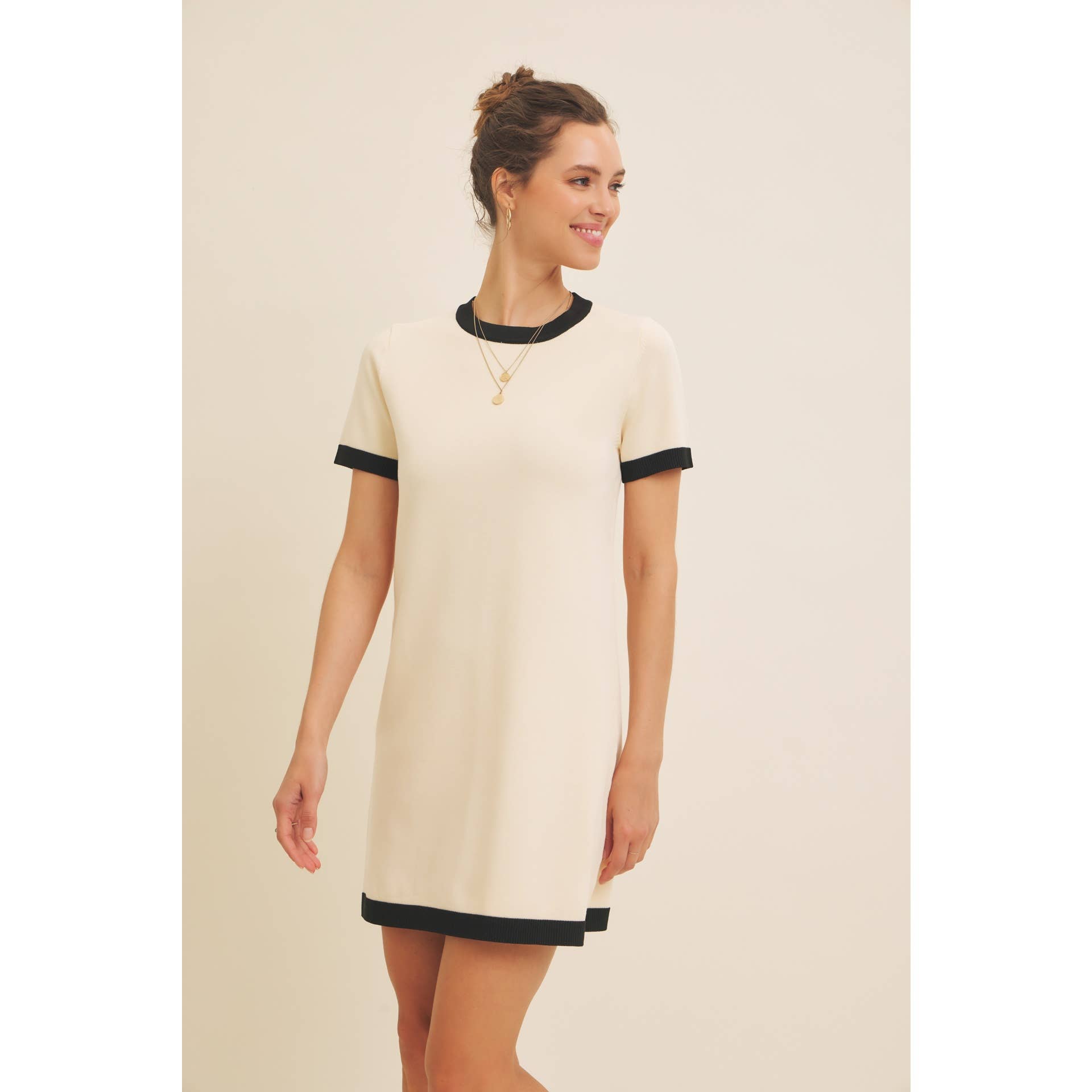 Cream Edge Sweater Dress