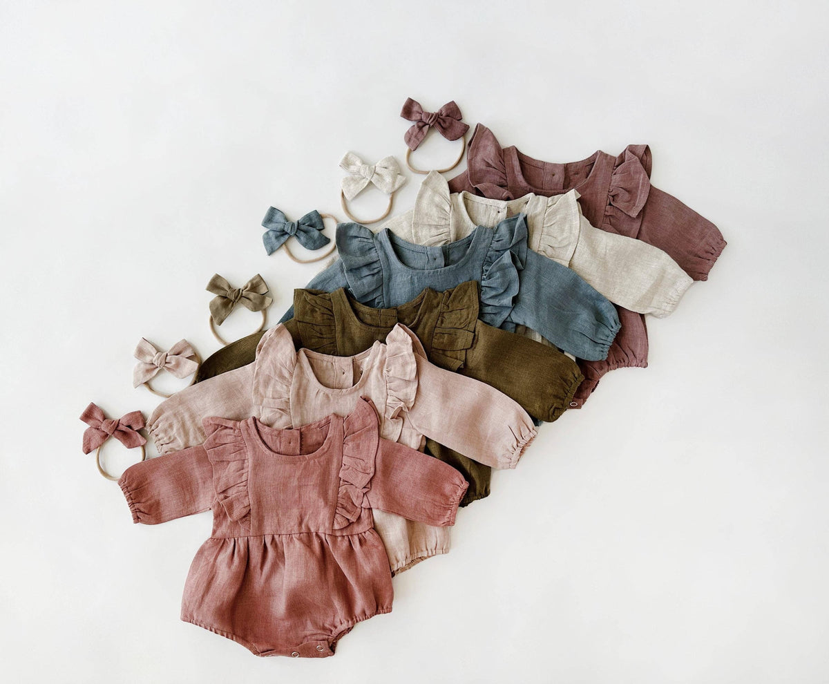 Gabriella Longsleeve Romper with Bow: Plum / 0-3 months
