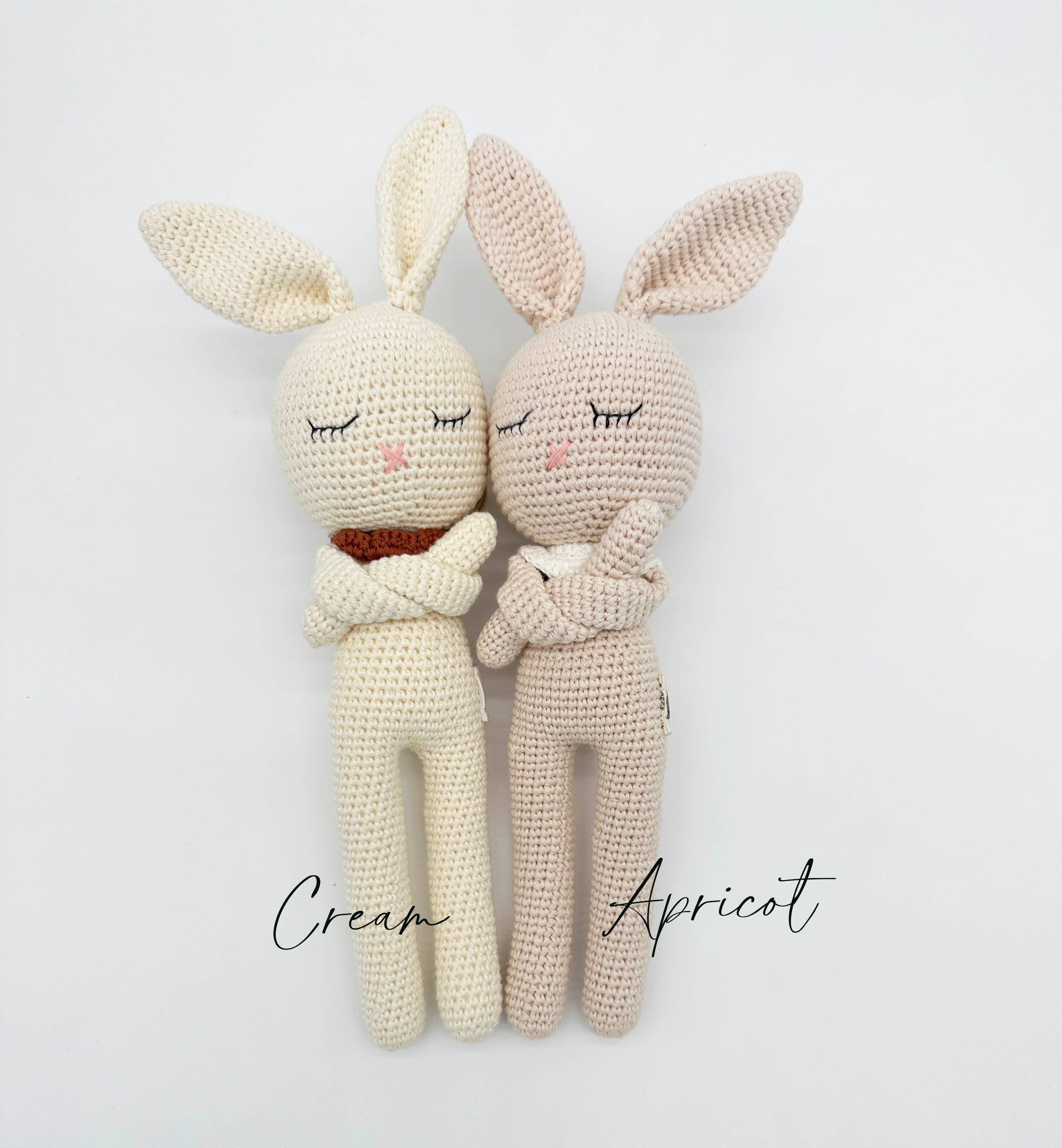 Sleepy Crochet Bunny Doll Standing Ears: Apricot bunny Doll