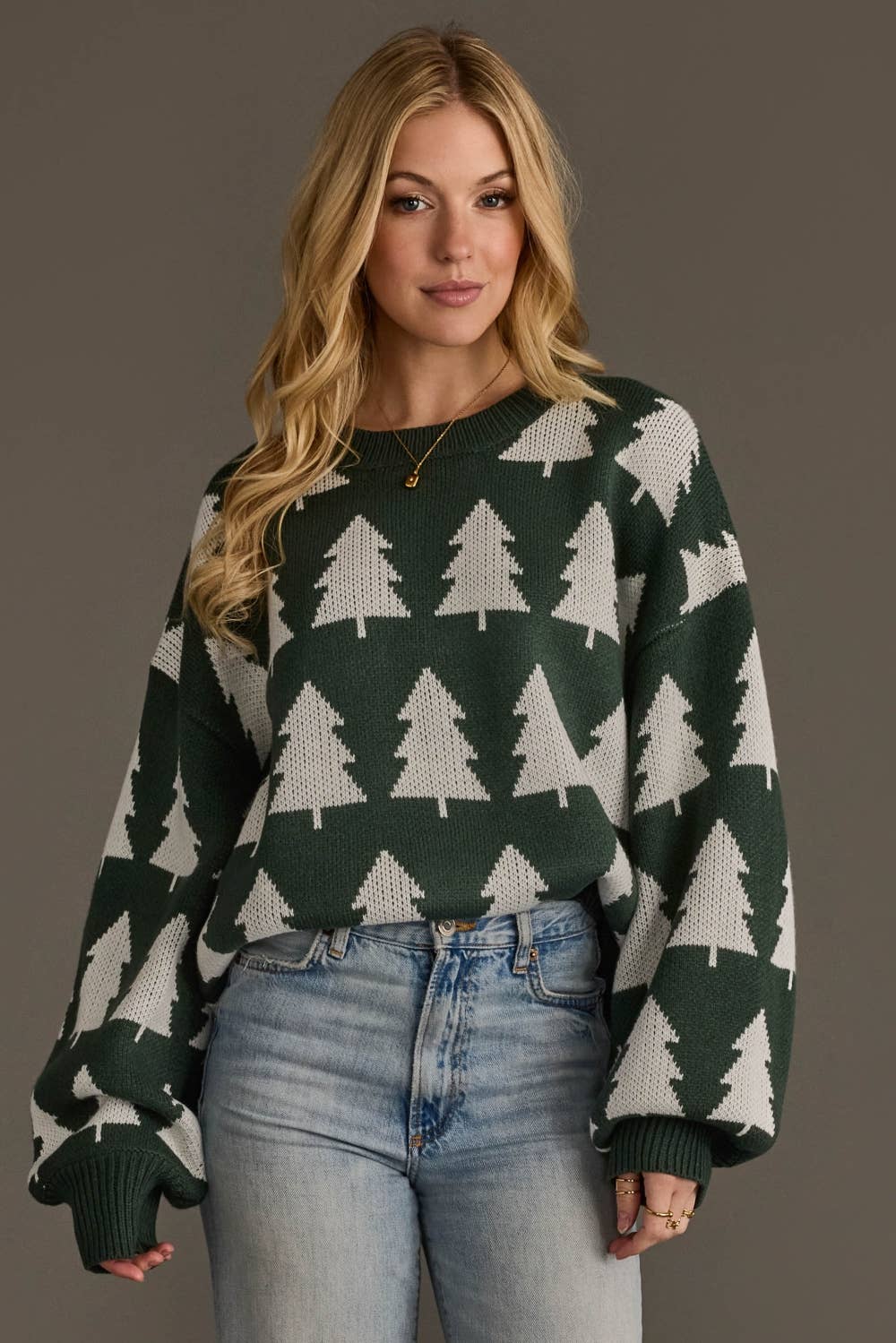 Green & White Tree Sweater