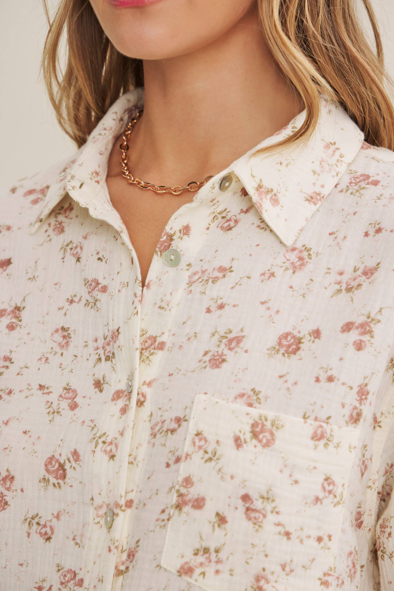 SOFT BREEZE FLORAL COTTON GAUZE RELAXED FIT SHIRT