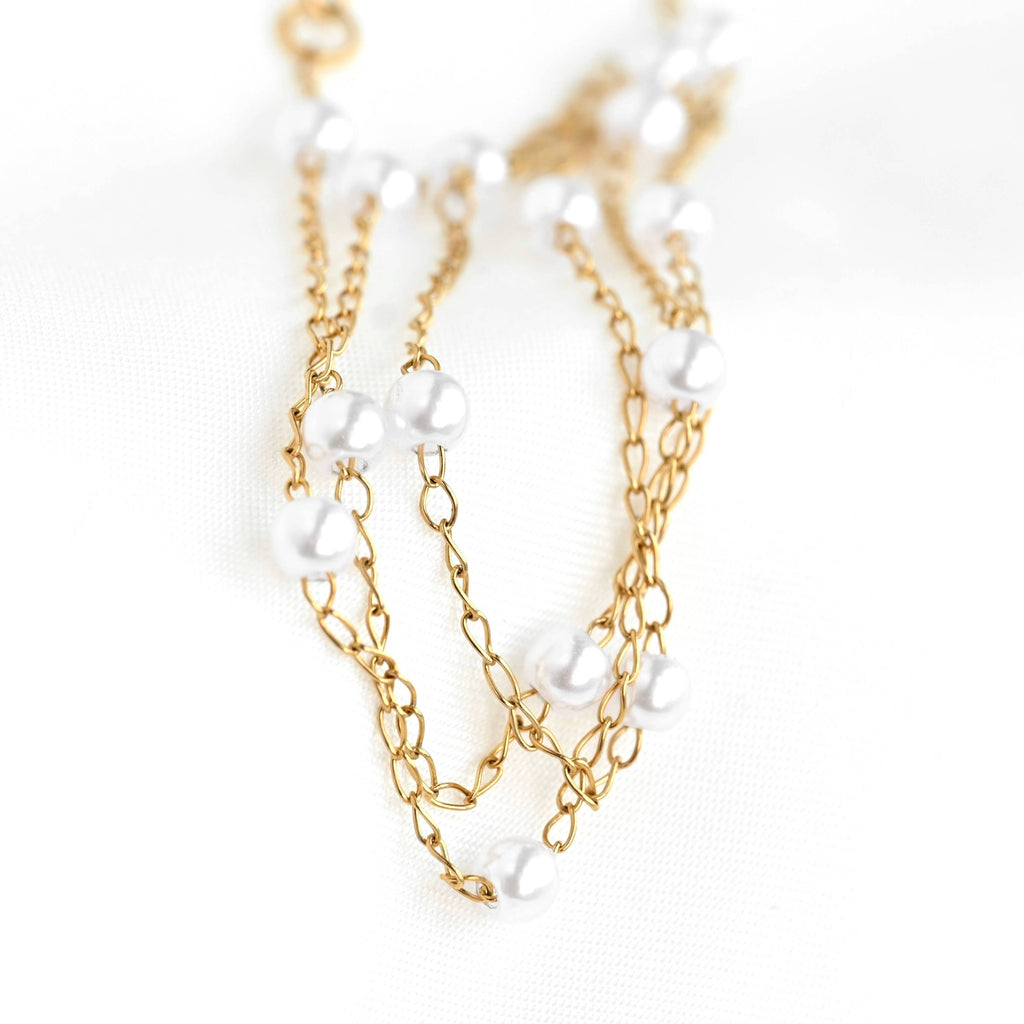 Dainty Gold Pearl Station Necklace