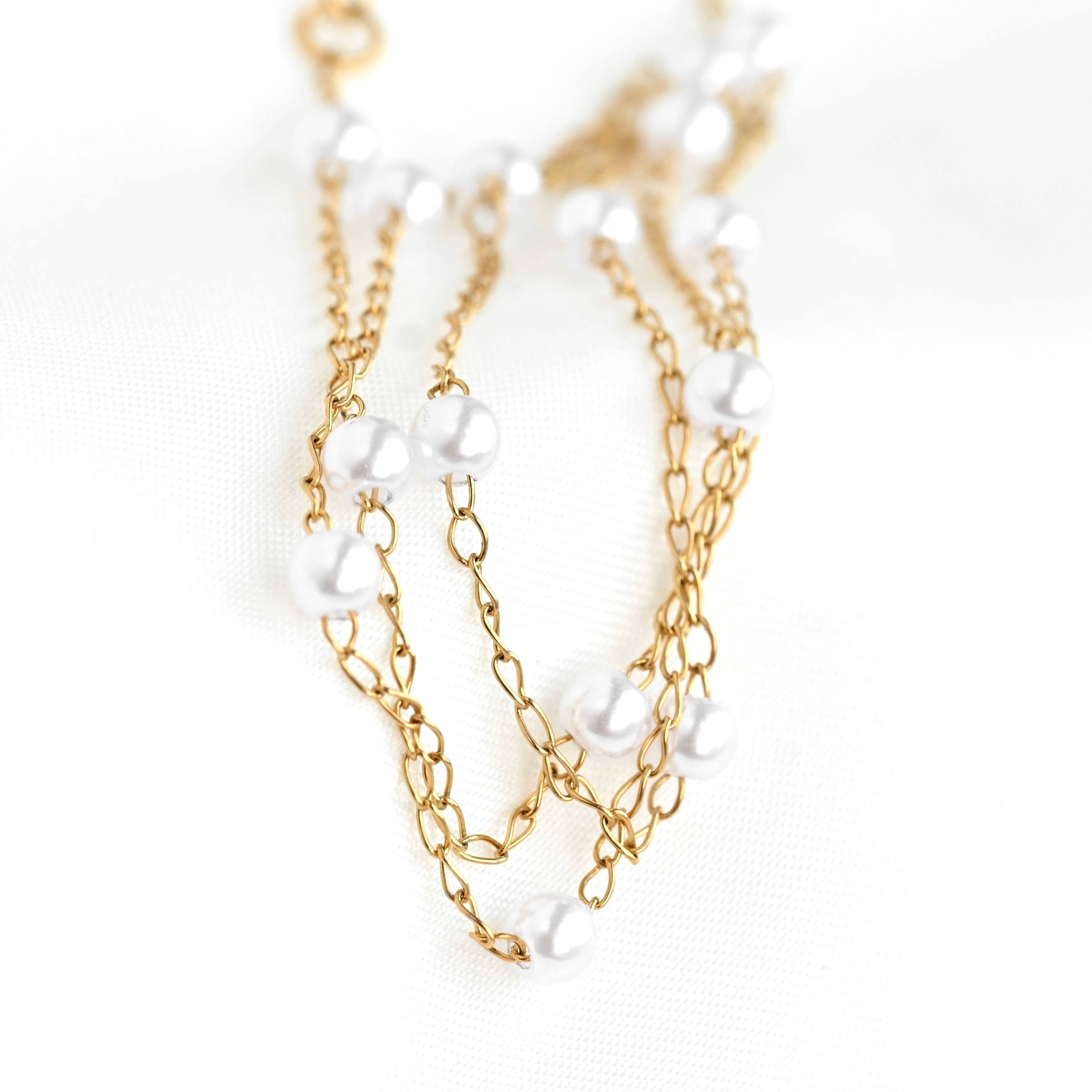 Dainty Gold Pearl Station Necklace