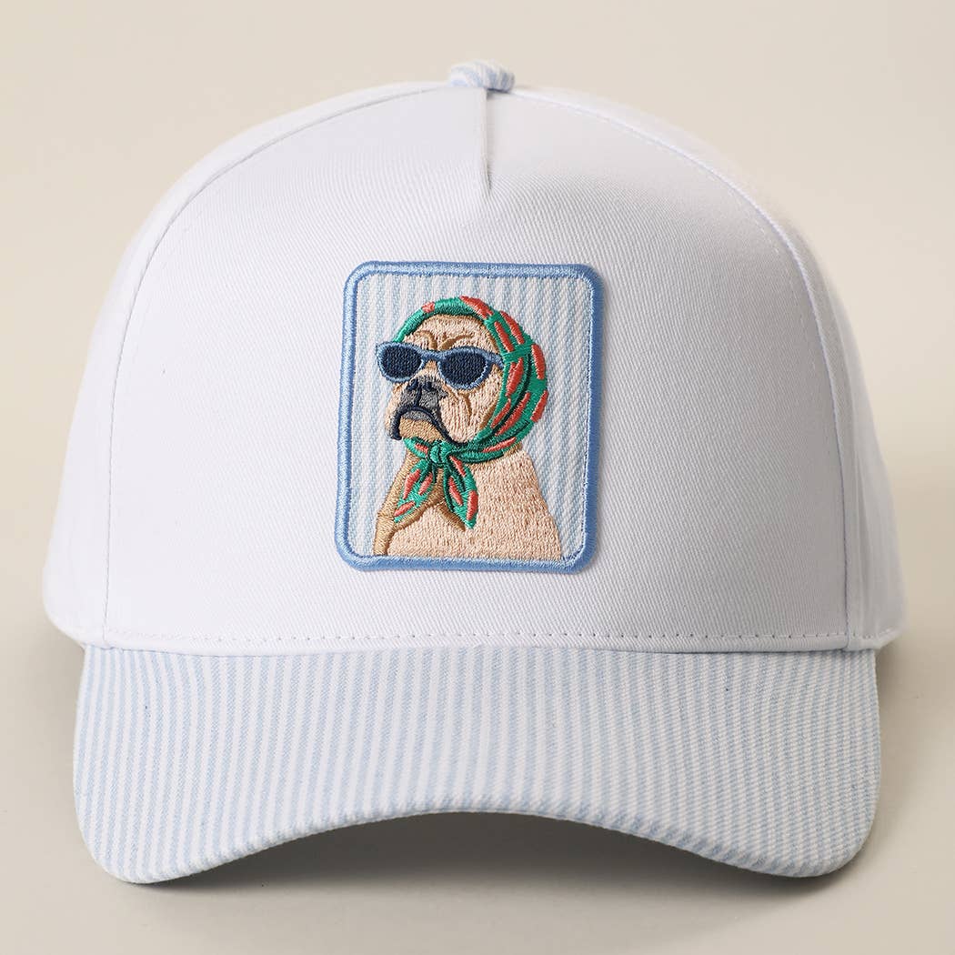 Cool Dog Embroidered Patch Seersucker Brim Baseball Cap: SAGE / ONE SIZE