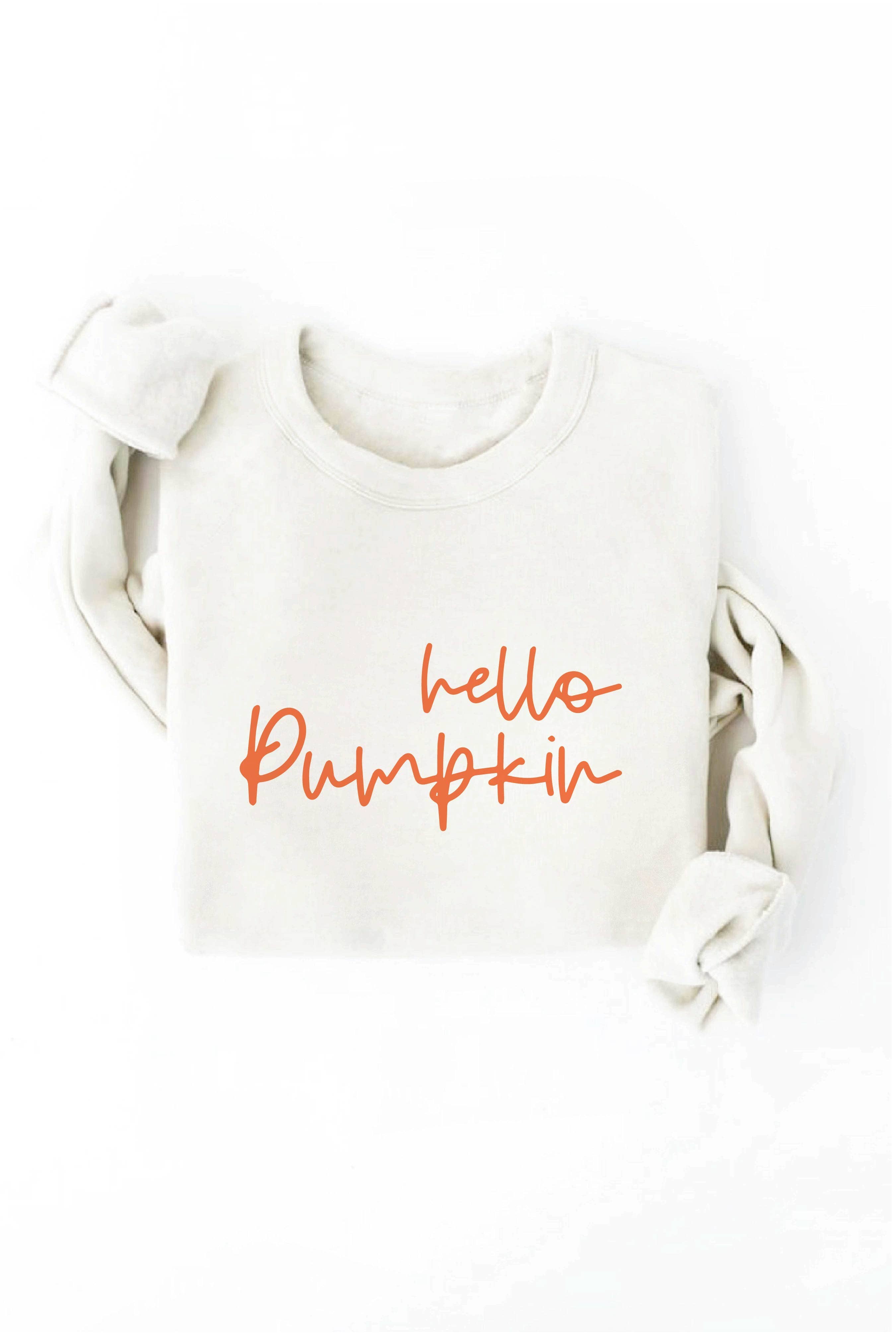 HELLO PUMPKIN Graphic Sweatshirt: TAN / L