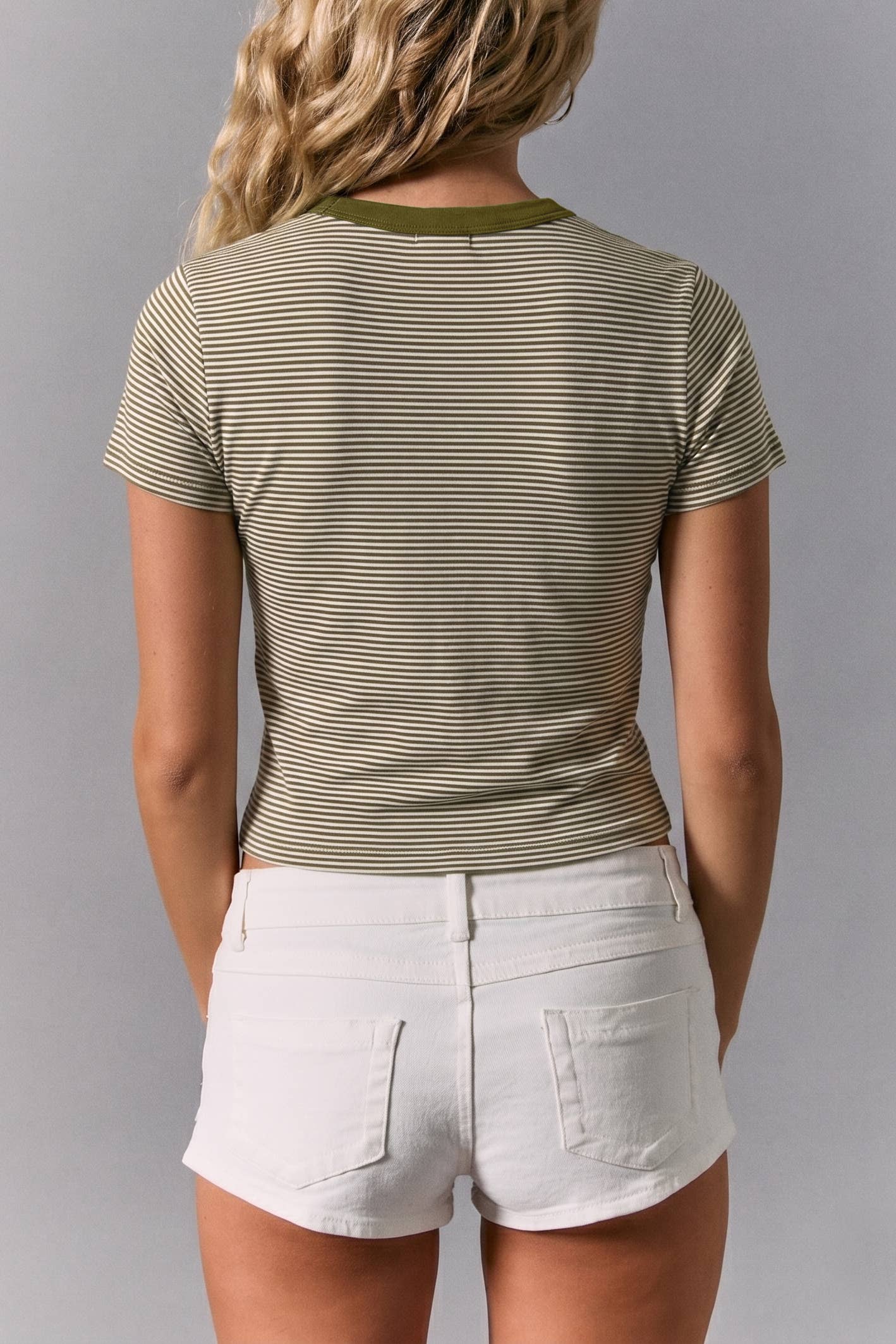 ROUND NECK SHORT SLEEVE STRIPE TOP