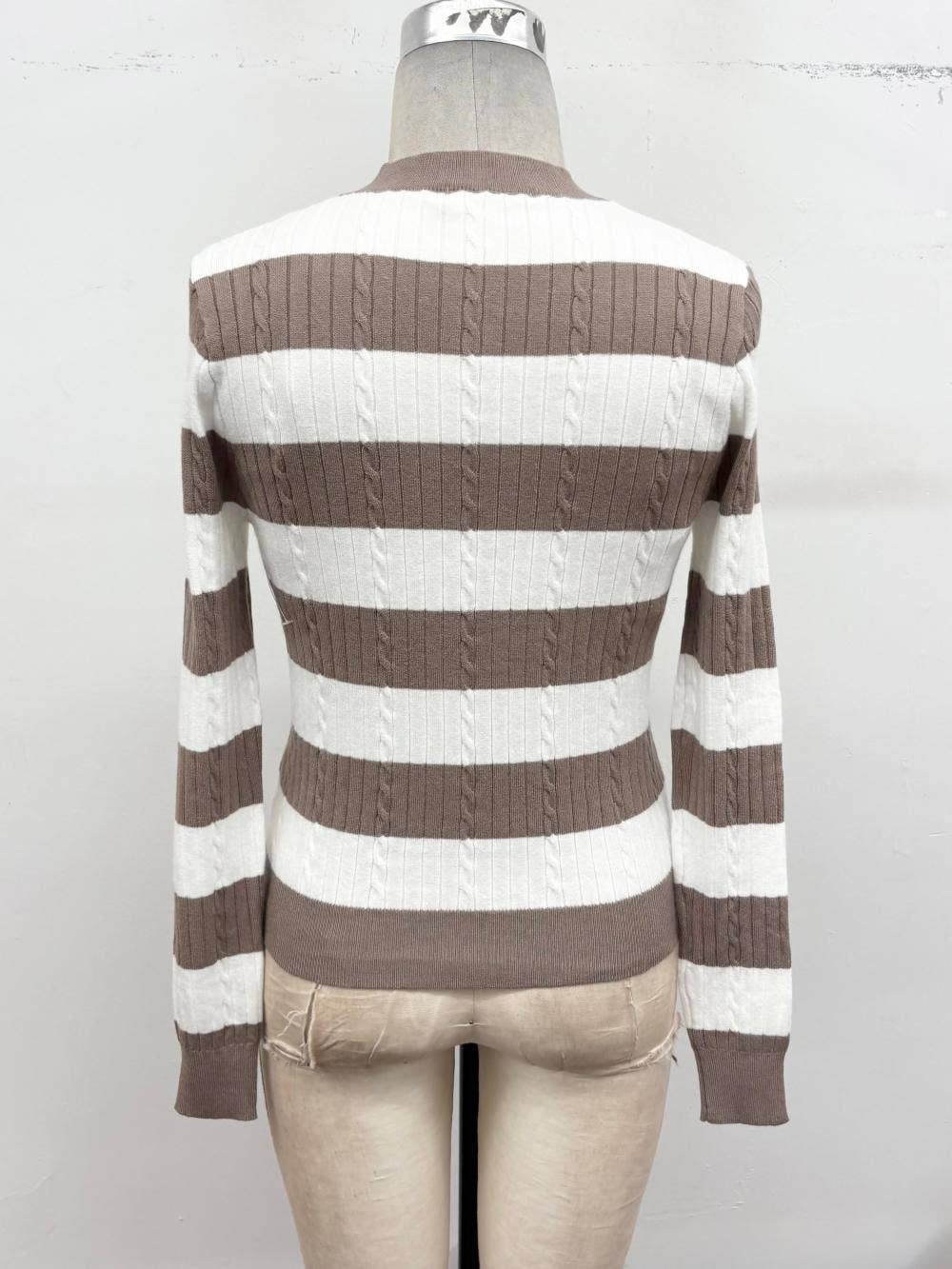 Stripe Cable Knit Sweater: Black/ivory / M