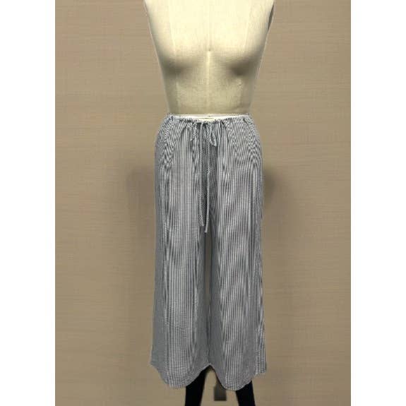 PLUS SIZE STRIPE DRAWSTRING WIDE LEG PANTS: Grey / 3X