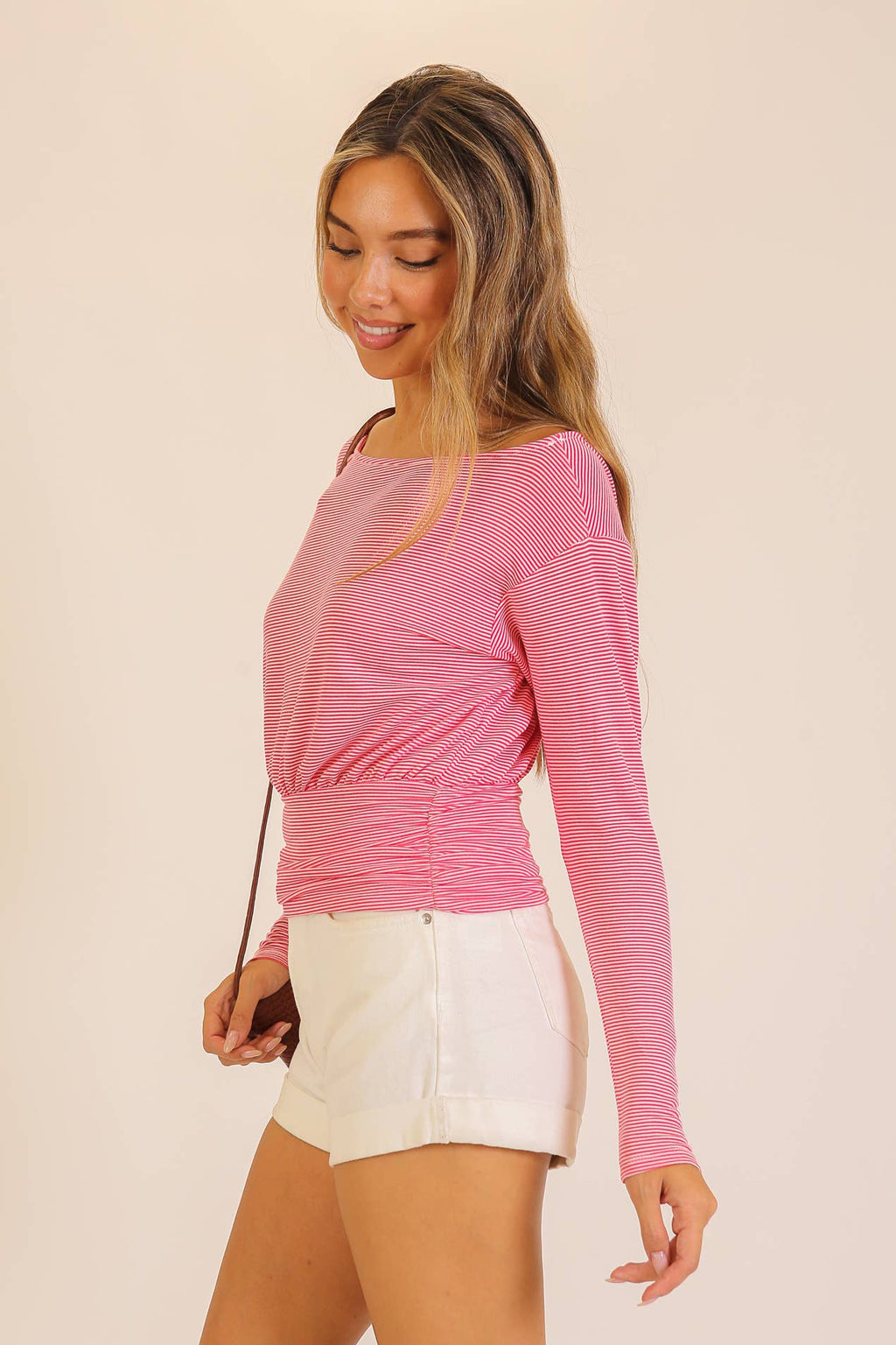 Striped One-Shoulder Ruched Waist Top