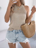 Sleeveless Open Knit Halter Neck Top