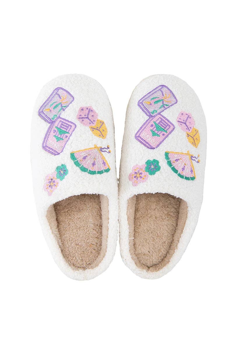 Mahjong Pieces House Slippers for Women: White / L/XL