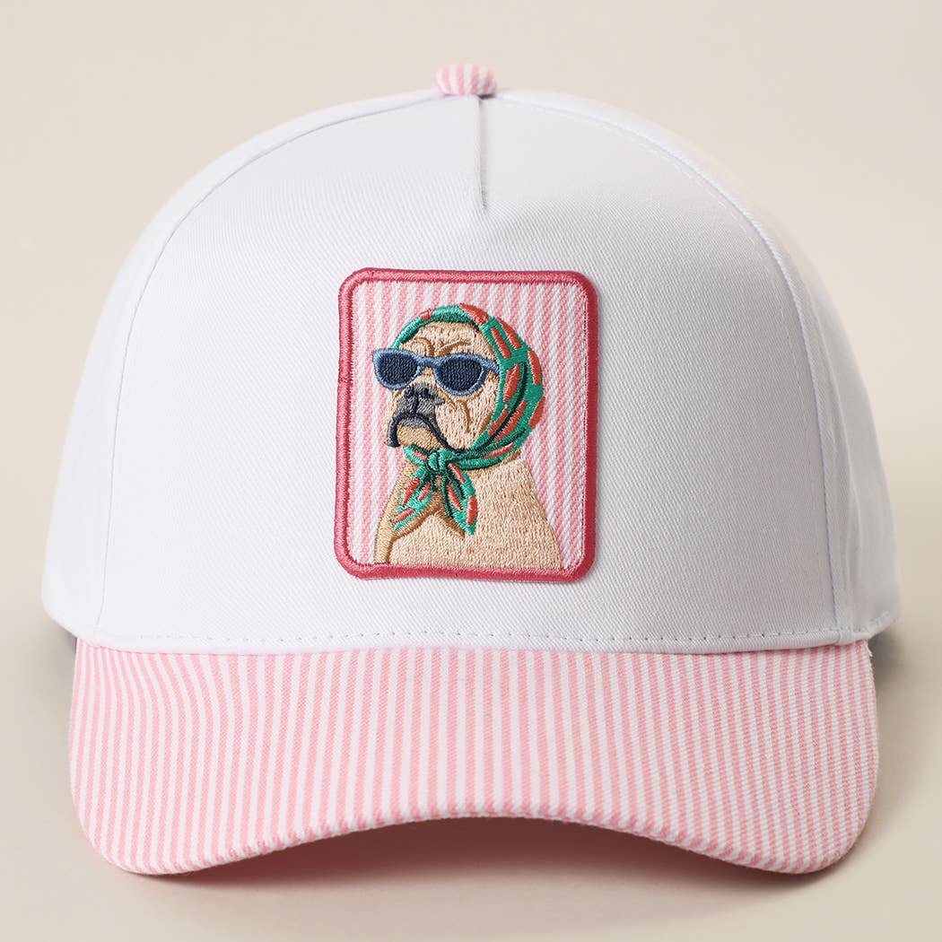 Cool Dog Embroidered Patch Seersucker Brim Baseball Cap: SAGE / ONE SIZE