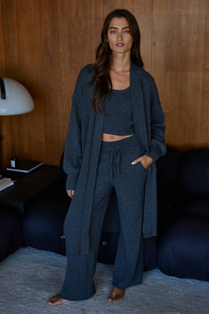 W2242B | Knit Sweater Polyester Ribbed Straight Leg Pants: Dark Olive / M