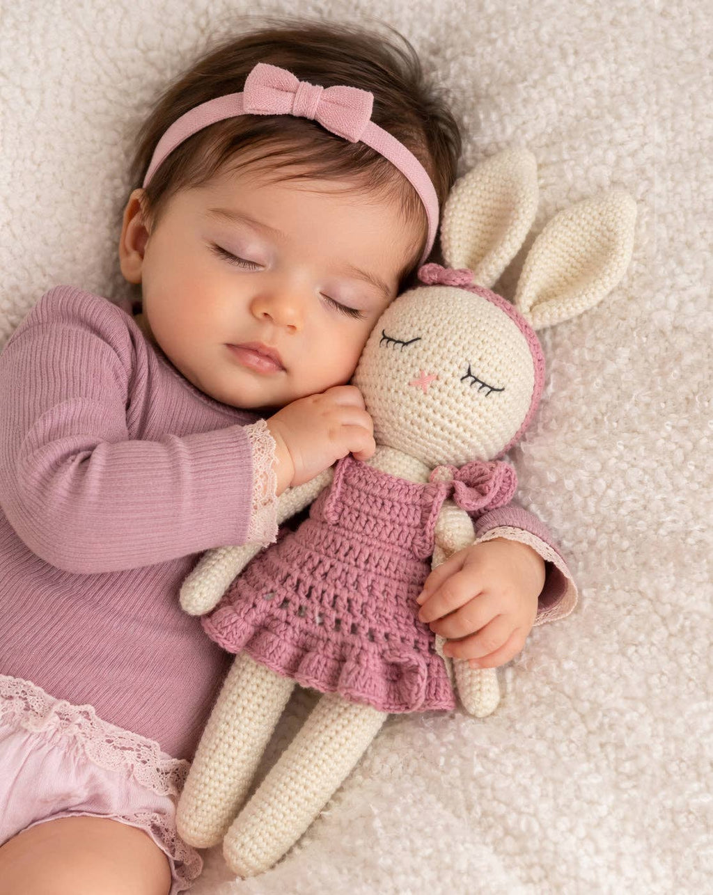 Sleepy Crochet Bunny Doll Standing Ears: Boy bunny Doll w/Gray Pants