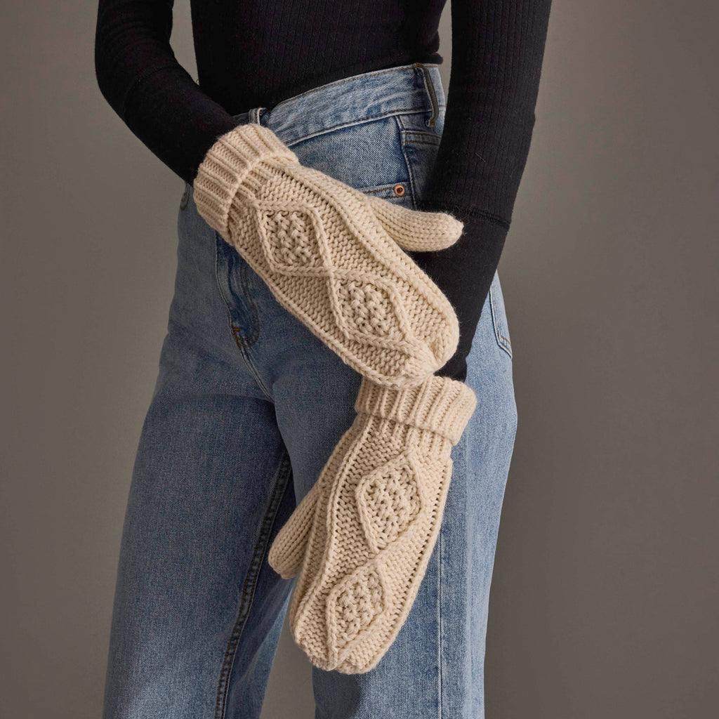 Beige Cable Knit Mittens
