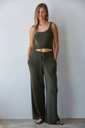 W2242B | Knit Sweater Polyester Ribbed Straight Leg Pants: Dark Olive / M