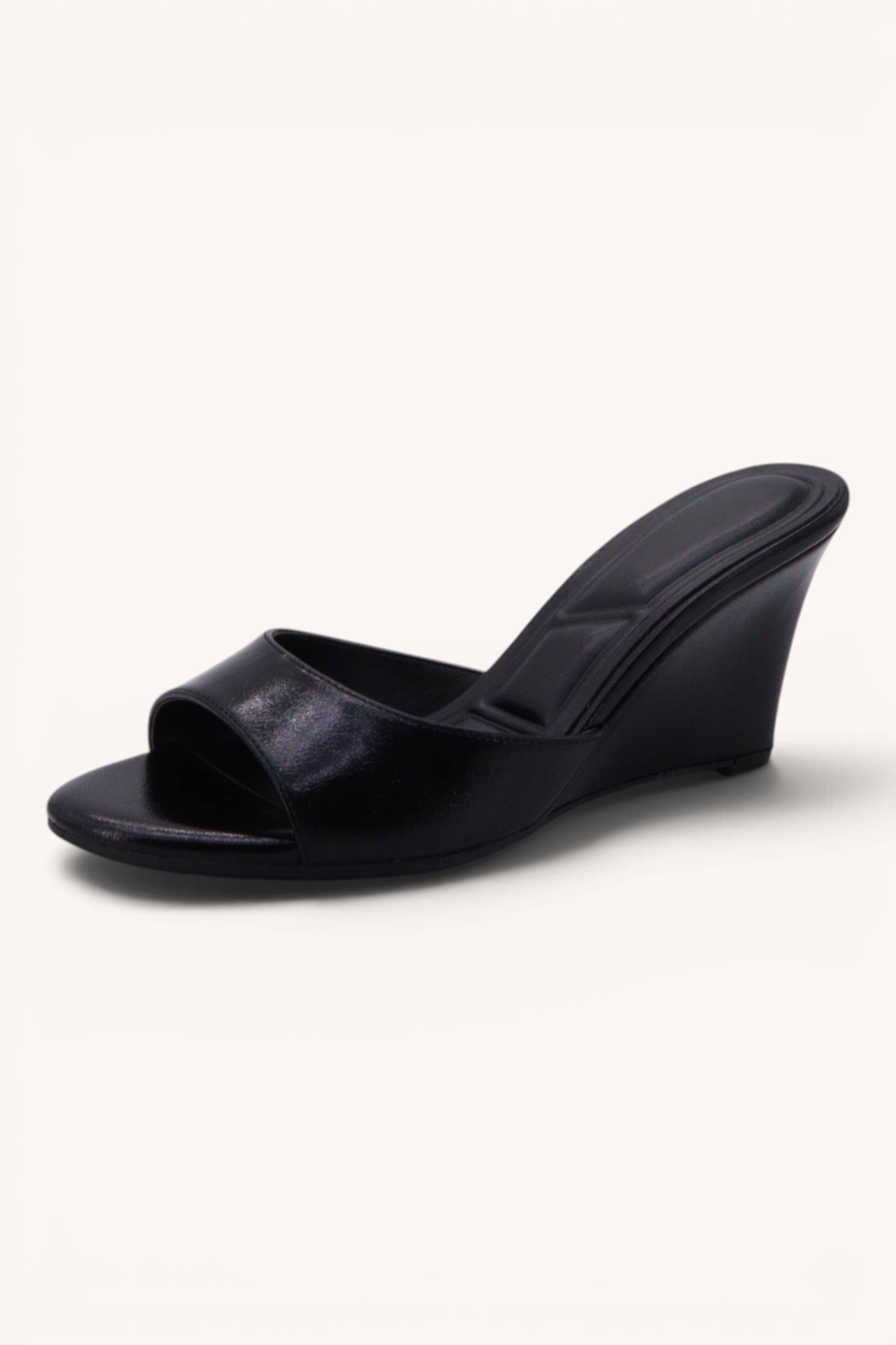 ZONE-10 Sleek Wedge Mule Sandals Trendy Open Toe Heels: BLACK PU / A12