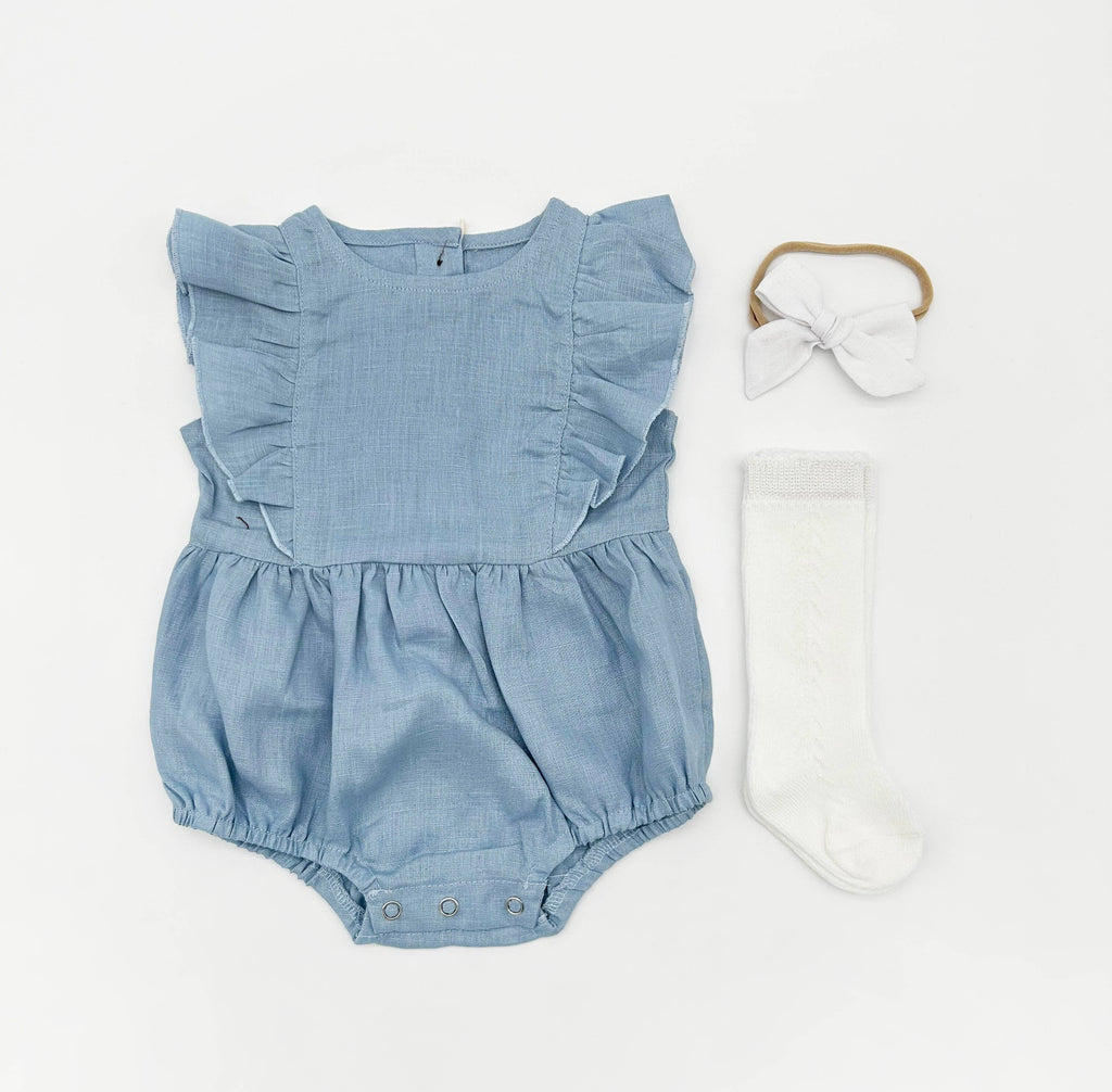 Gabriella Sleeveless Romper 3pc Set: Sage / 6-9 months